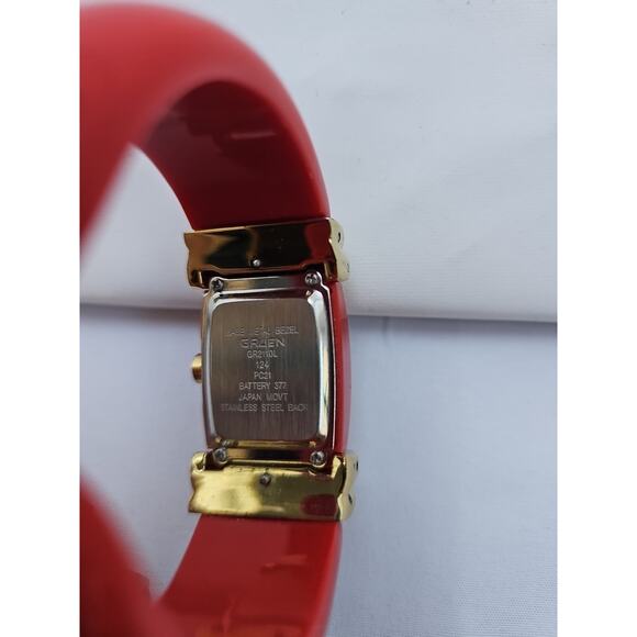 Gruen Womens Wrist Watch Red Hard Bracelet Band Gold Details White Face Quartz - Picture 4 of 5